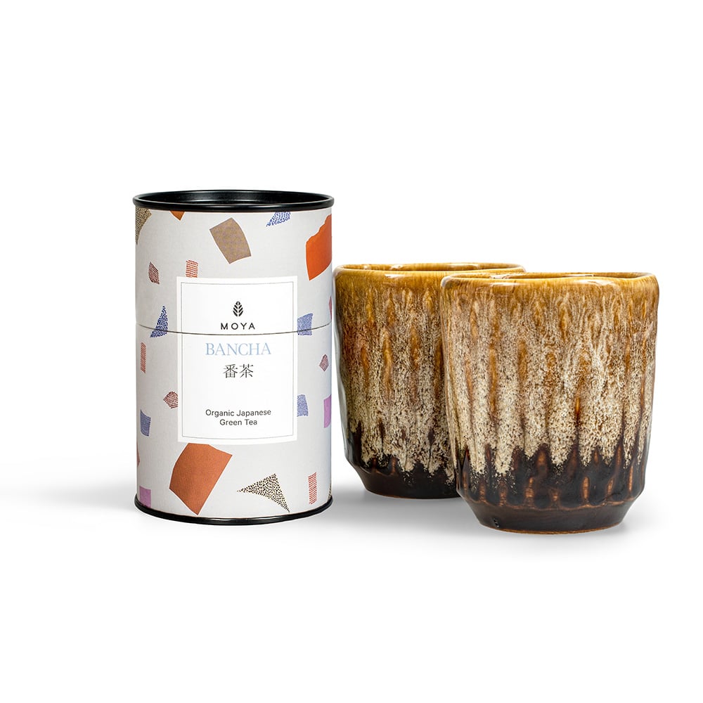 Moya-Leaf-Tea-Set-Bancha-with-2-Kanpai-cups-elements